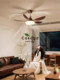 Medieval style living room fan light retro walnut hall smart bedroom LED high wind ceiling fan light casagd