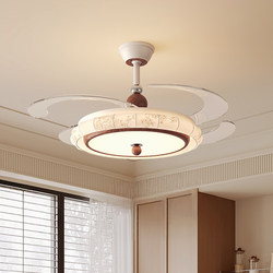 Song-Style Aesthetic Restaurant Fan Light, Retro Printed Fabric, Mid-Century Style, Full-Spectrum Eye Protection Bedroom Ceiling Fan Light Casa