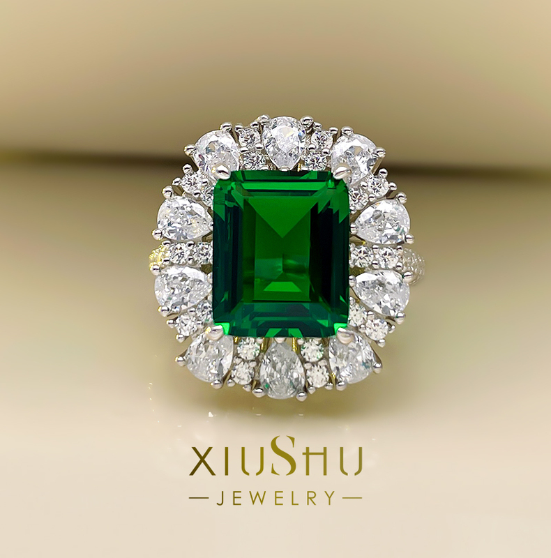 High-End Emerald Green Ring for Women, High-Carbon Diamond, 925 Sterling Silver, 5 Carats, Light Luxury, High-End Feel, Trendy and Cool Style 39