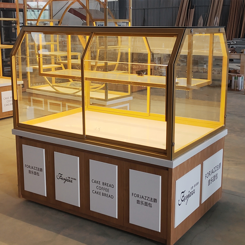 Breakcase Bread Showcase in the island cabinet Commercial glass solid wooden cookie display frame customized