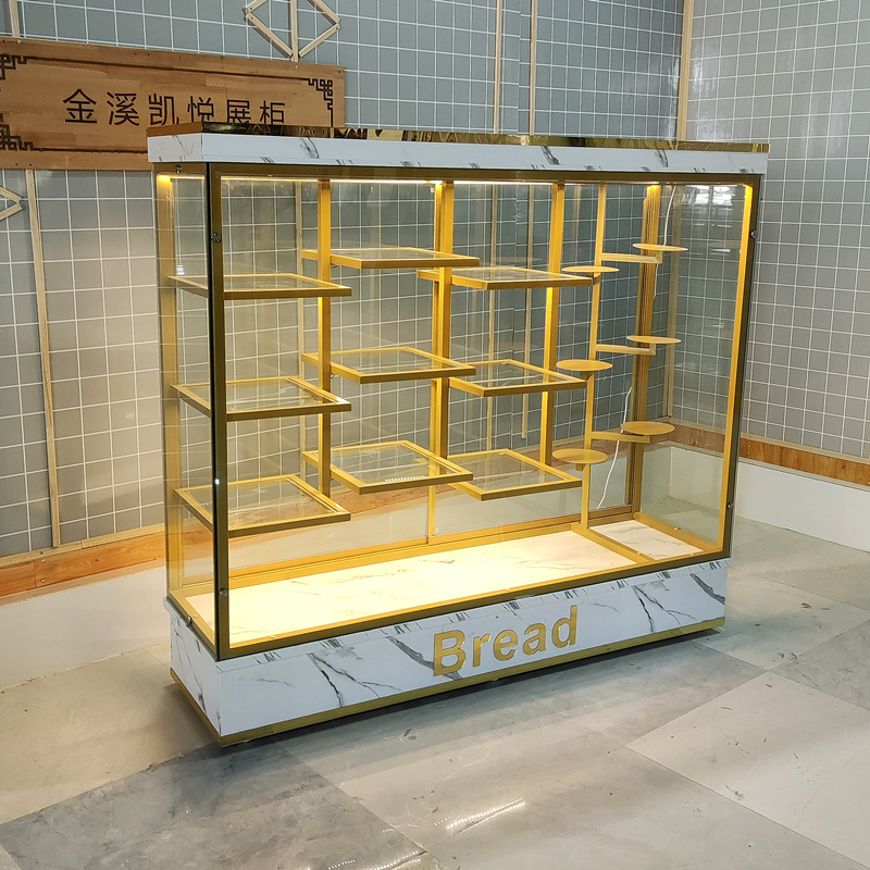Bakery cake model display cabinet birthday cake sample counter imitation marble solid wood glass display cabinet customization