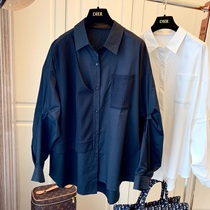 Splice waffle fake two pieces niche design sense Korean loose casual retro long sleeve shirt women 2021 autumn