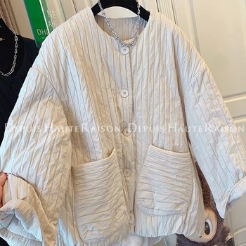 Dhr design quilted thickened round neck cotton coat loose Dhr design quilted thickened round neck cotton coat loose