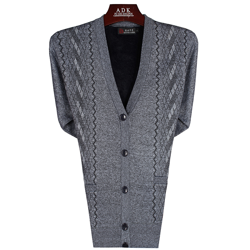 Mùa thu và mùa đông nam trung niên cộng với áo len nhung cũ áo len ấm áp dài tay áo len nút áo len cha áo cardigan nam
