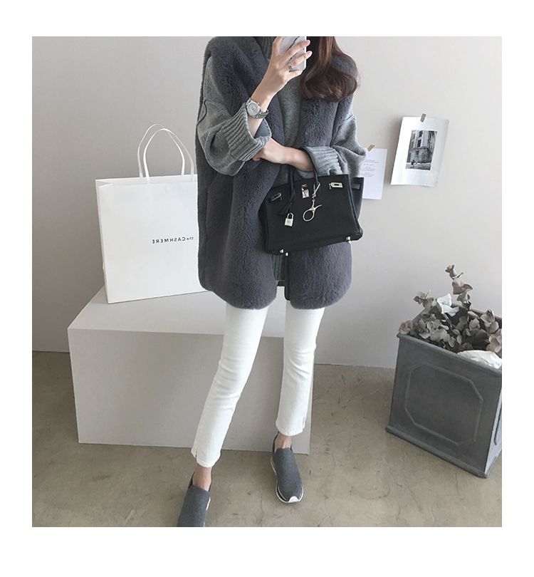 2017 phiên bản Hàn Quốc mới của áo vest lông nữ dài phần lông một bộ vest sang trọng thỏ cashmere áo len lông thú áo khoác da lộn lót lông nữ
