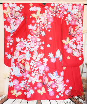 Kimono sakura butterfly pattern red high imitation of Japanese formal kimono Non-cosplay with traditional cutting production