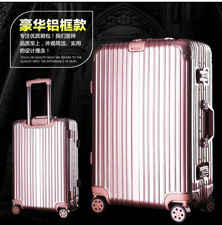 Khung nhôm hành lý phổ bánh xe 26 vali hộp nam 22 mật khẩu hộp da 20 inch hoa hồng vàng xe đẩy trường hợp nữ
