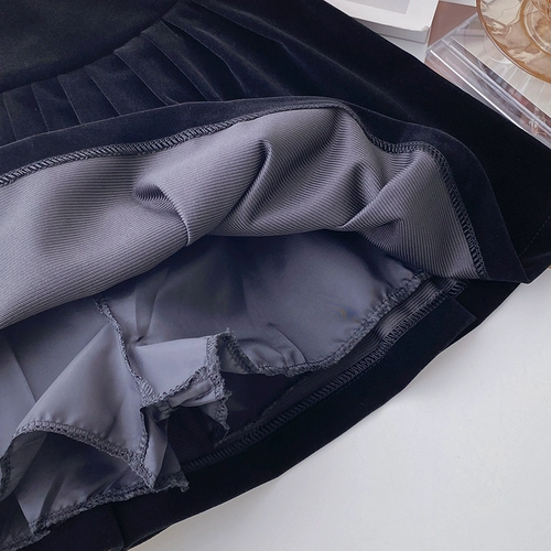 Бархатная зимняя черная юбка, высокая талия, 2024 года, в корейском стиле, подходит для подростков, по фигуре, А-силуэт