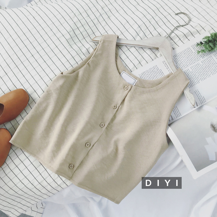 2018 mùa hè mới Hàn Quốc chic gió retro màu rắn đơn ngực slim ngắn tay vest sling top thời trang công sở nữ