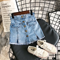 Baby denim skirt 2019 summer new girls childrens clothing children solid color button denim short skirt pants summer