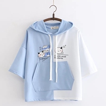 Childrens summer short sleeve hooded T-shirt girls Foreign color color cartoon summer wear thin model medium big child 2021 New Tide