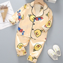 Men and women baby Autumn Ice Silk long-sleeved trousers two-piece set Boy air-conditioning home clothing 1-2-3-4 years old