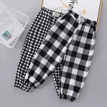 Girls Plaid casual pants 2021 spring and summer new ankle-length pants foreign style mosquito pants children lantern pants