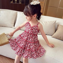 Girls floral dress summer dress 2021 new foreign girl suspender skirt chiffon beach children princess dress
