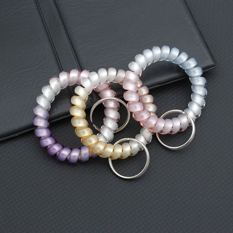 Retractable Anti-Loss Lanyard Keychain Spring Wristband Fashionable Colorful Hair Tie Multi-Color Personalized Telephone Cord Bracelet Wristband