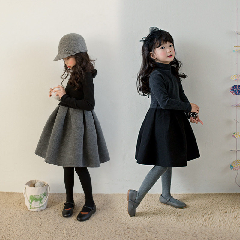 Korean girl dress winter Korean children's dress autumn and winter clothing plus the big child piece princess dress