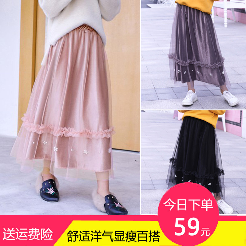 Girl velvet 100 lap half body dress 2022 new spring autumn winter over knee long dress superfairy princess mid-web yarn dress