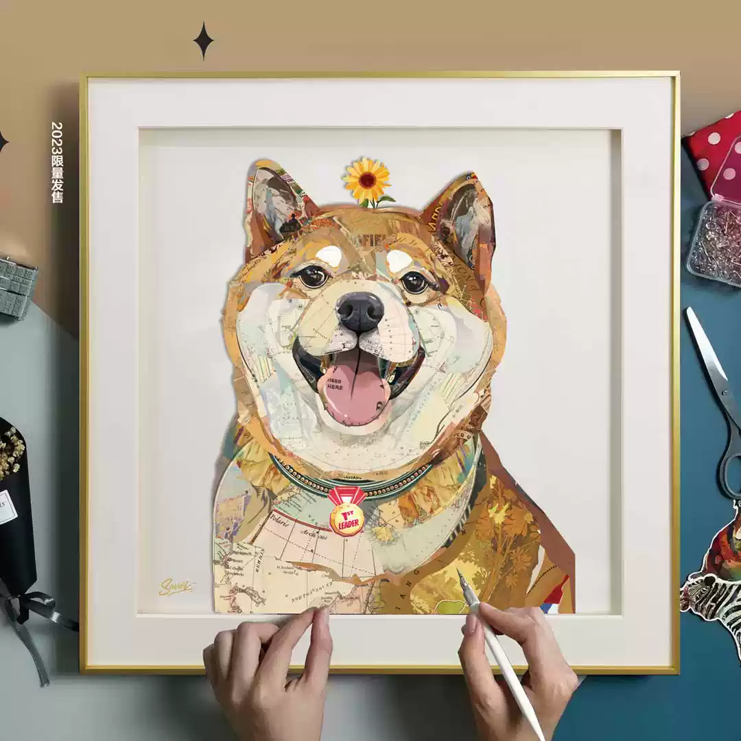 柴犬立體拼貼藝術裝飾畫客廳臥室現代生日禮物高檔小眾趣味