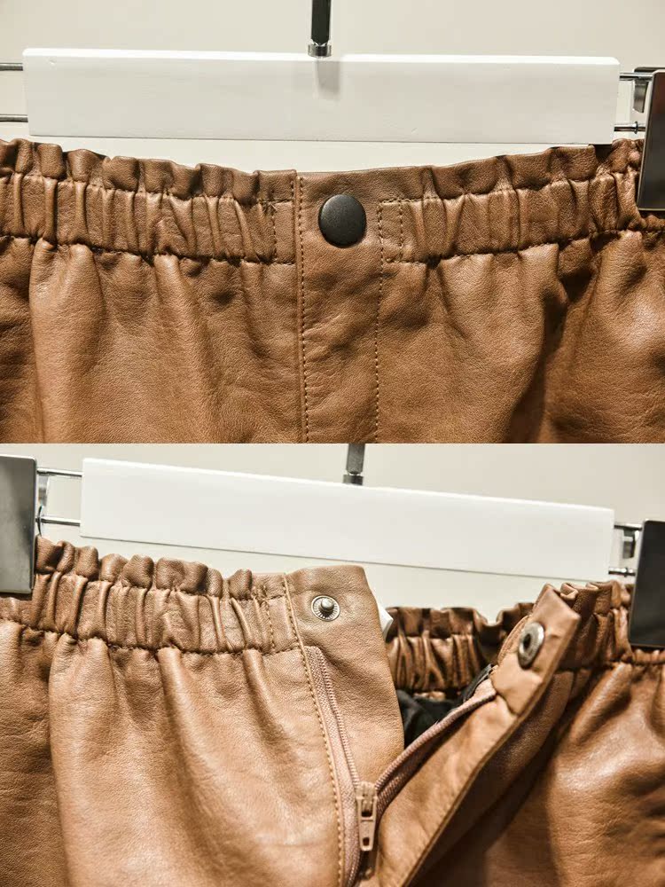 Cool 2018 thu mới một khóa quần short da nữ co giãn cao eo rộng quần ống rộng mặc quần da quần giả váy nữ đẹp