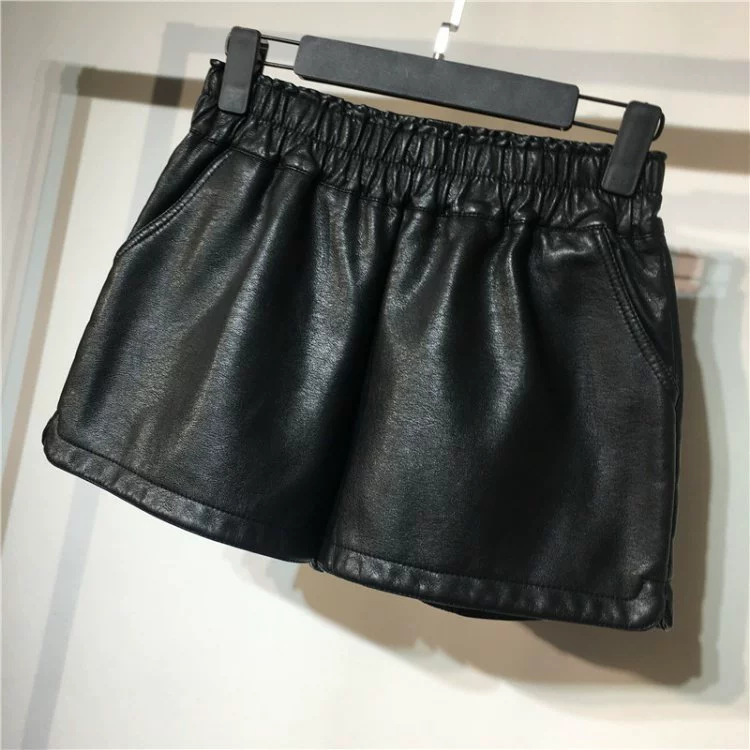 Mát mẻ phiên bản Hàn Quốc mát mẻ cộng với nhung dày cạp cao quần short da nữ mùa đông 2018 mới quần da ống rộng ống rộng quần bốt quần