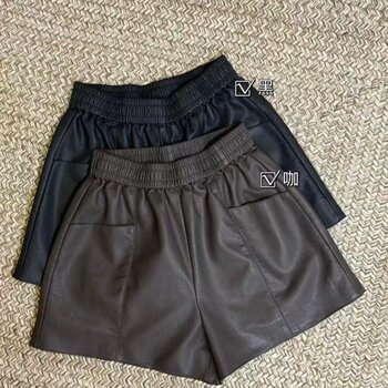 2025 ດູໃບໄມ້ລົ່ນໃຫມ່ elastic waist pants ແມ່ຍິງ pockets double pockets loose slimming wide leg pants versatile boot pants leather pants