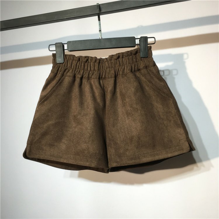 Quần lửng thoáng mát eo rộng ống quần nữ mùa thu đông cao eo được quần short len ​​mỏng Phiên bản Hàn Quốc hoang dã mặc quần bốt cao cổ thời trang nữ trung niên