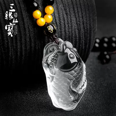 Three-edge evidence treasure white crystal Wenchang fish pendant Crystal koi necklace gold list Title male and female student hanging ornaments