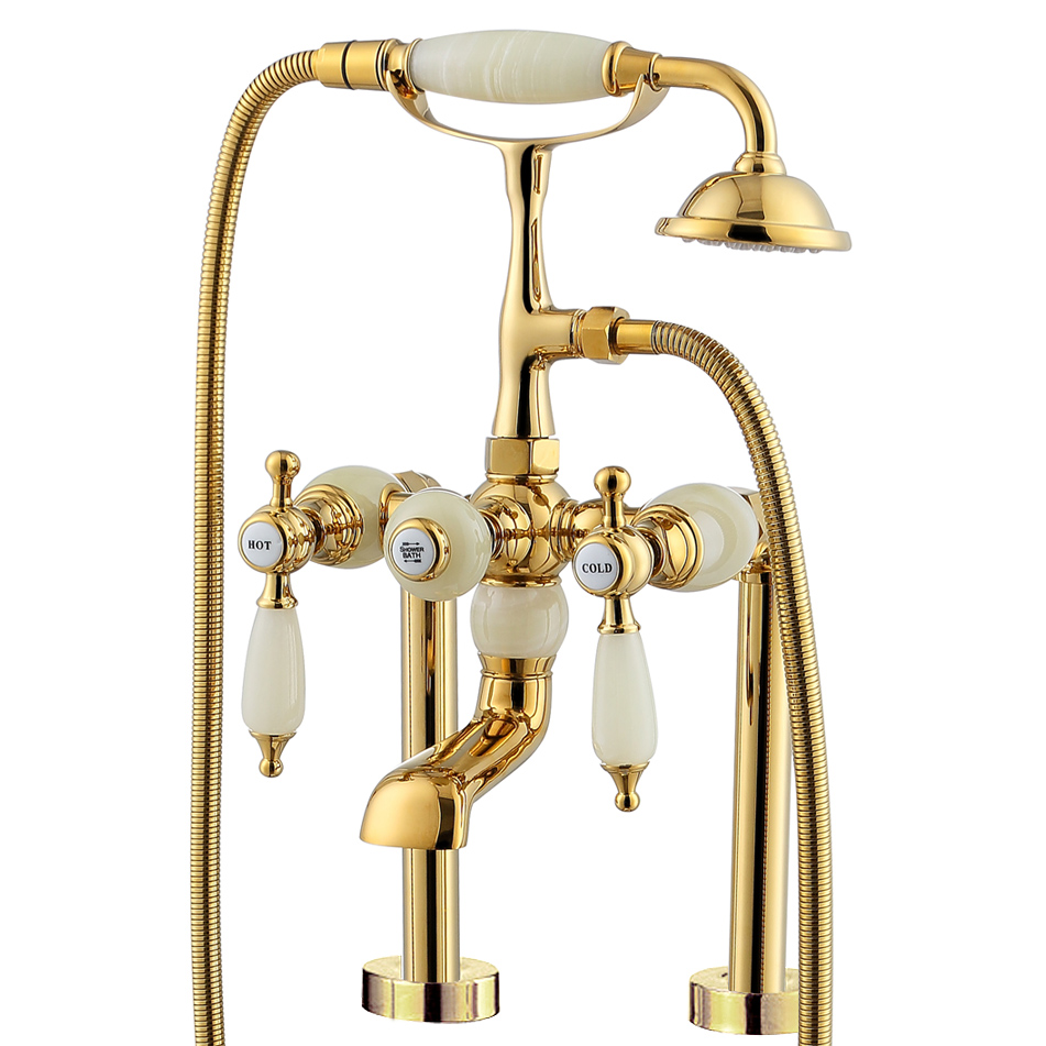 Sitting type jade inlaid bath into the wall tap rose gold chrome color cylinder sideline tap hot and cold 6 inch 15CM-Taobao