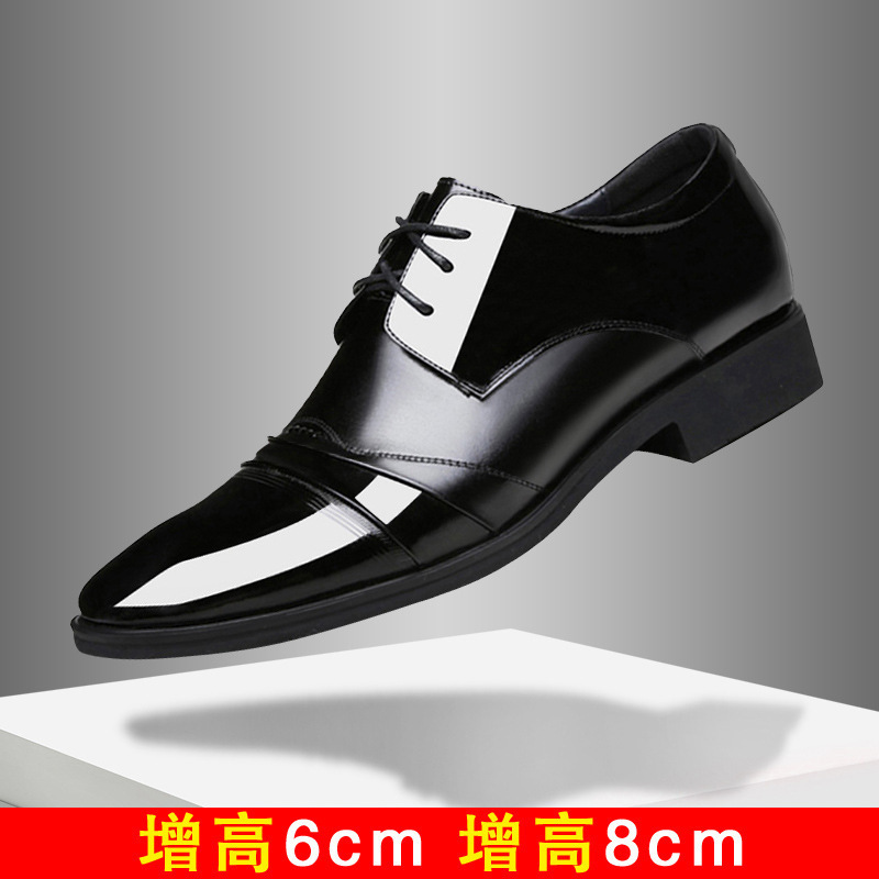 High School Boys' Height-Increasing 8cm cm Art Exam Leather Shoes, Black Coming-Of-Age Ceremony Height-Increasing 6cm cm Formal Shoes for Presenters