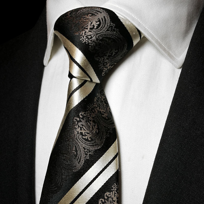 Ptah Atum Banquet Dyed Silk Tie Men Black and White Striped Formal Business Tie Set