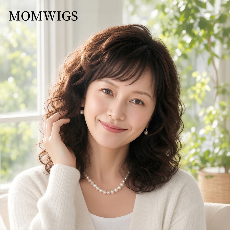 Middle-Aged and Elderly Women's Wigs, Real Hair, Natural Curly Hair, Women's Wigs, Hand-Woven Craftsmanship, High Breathability, Daily Style