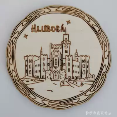 Czech Republic bought back travel commemorative round carved wood chip refrigerator stickers HLUBOKA town English castle spot