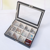 Small PU leather glass cover 12 grid 24 grid jewelry box Ring earrings necklace storage box Diamond jewelry display box