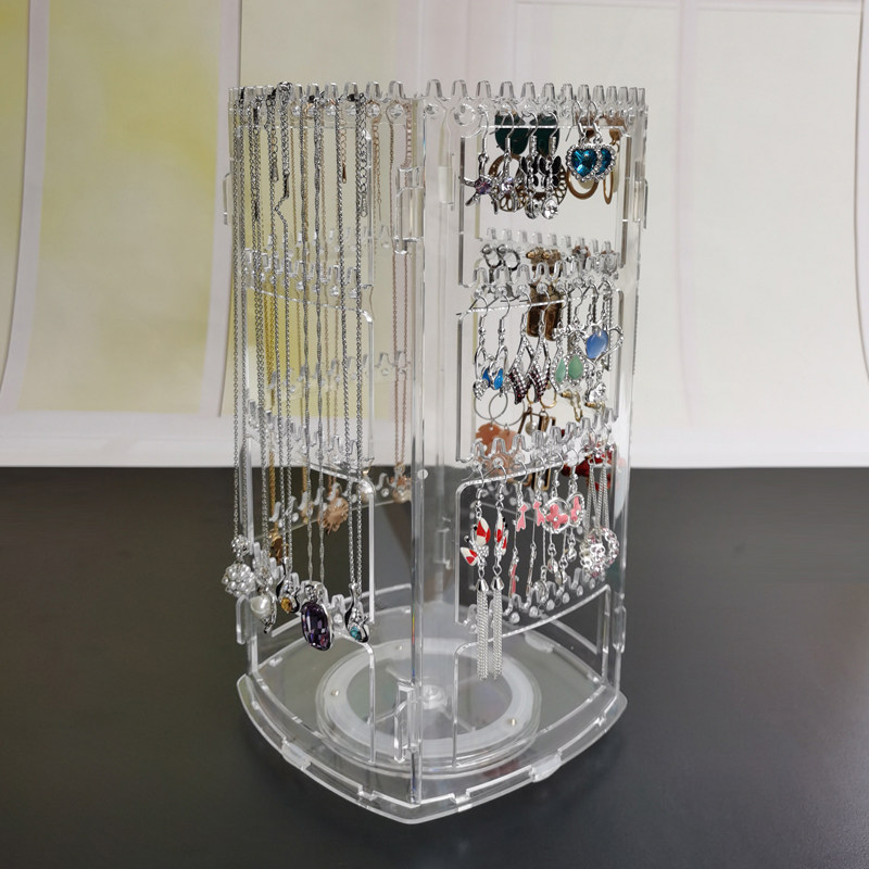 Transparent four-sided 360 degree rotating jewelry rack stud earrings earrings earrings earrings necklace necklace bracelet storage rack display stand