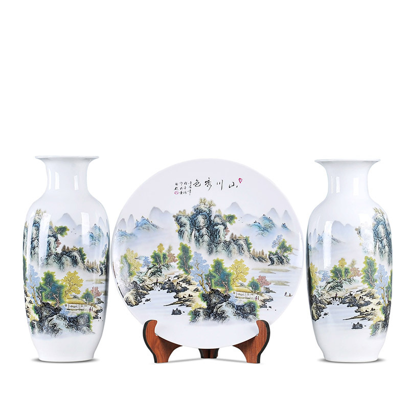 Large three suit household vase jingdezhen ceramic sitting room place simulation mesa of dried flower vase restoring ancient ways