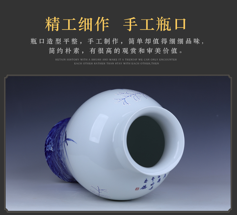 Jingdezhen ceramics by hand the draw reed bird blue and white porcelain vases, furnishing articles be born large flower arrangement sitting room decoration