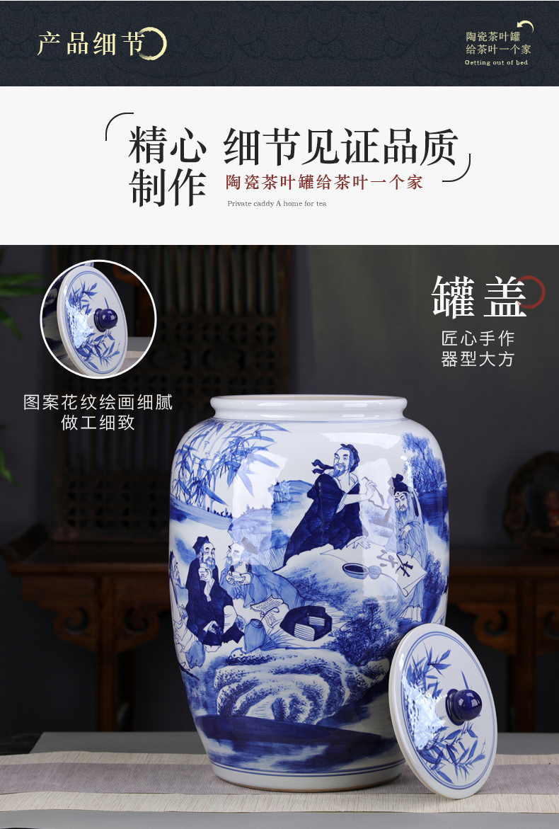 Jingdezhen hand made blue and white porcelain tea pot size large pu 'er tea cake storage tanks to heavy cylinder code tea bucket