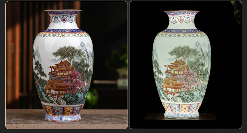 Jingdezhen ceramics high pastel landscape vase furnishing articles 35 Chinese style restoring ancient ways household sitting room adornment porcelain of thin body