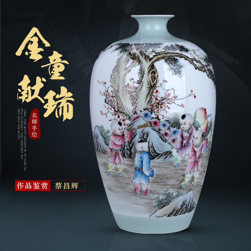 The Master of jingdezhen hand - made of golden boy delight in big ceramic vase household adornment wine rich ancient frame is placed in the living room