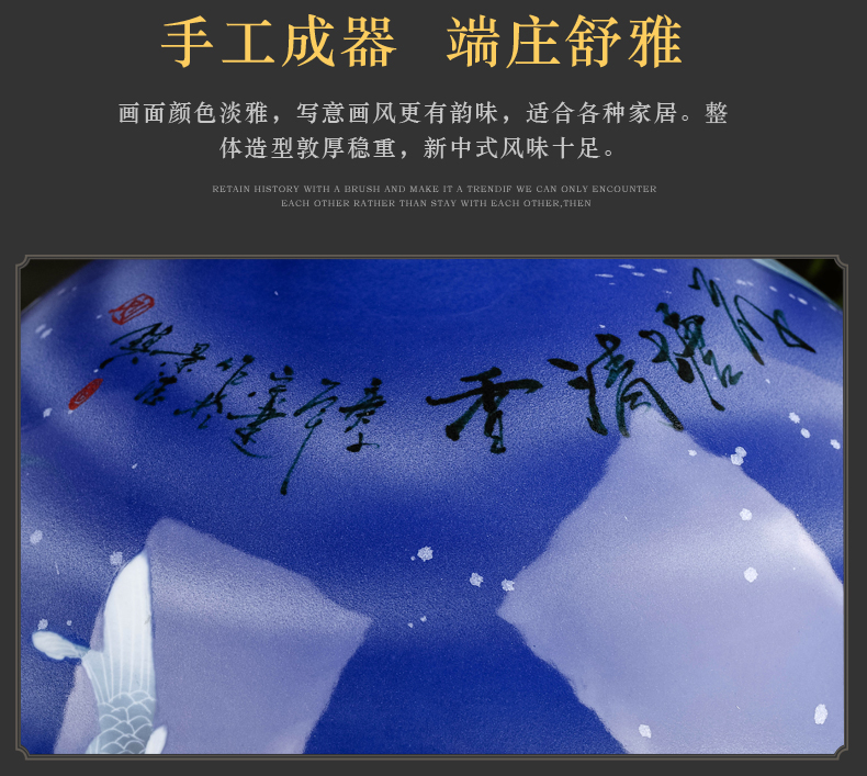 Hand made lotus large blue and white porcelain vase furnishing articles of new Chinese style living room large landing jingdezhen ceramic bottle