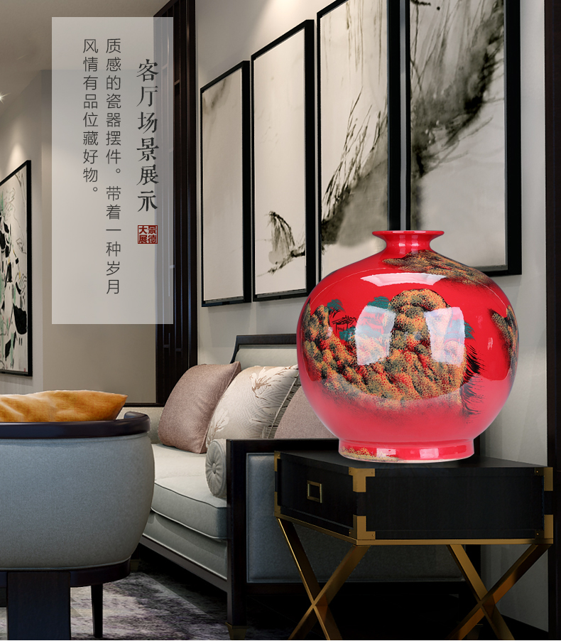 Sitting room red round belly big vase furnishing articles porcelain of jingdezhen ceramics China red adornment flower arranging child marriage