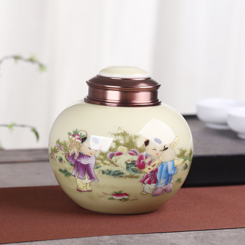 Jingdezhen ceramic small portable caddy fixings seal pot POTS home half jins to moistureproof puer tea POTS