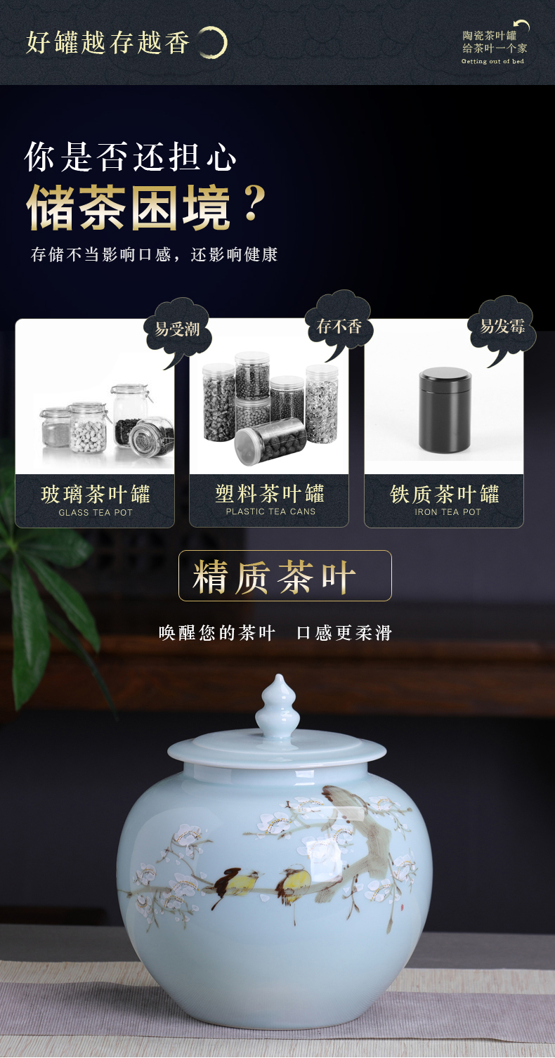 Jingdezhen hand - made name plum flower ceramic tea pot large seal pot 2 jins loose pu - erh tea storage POTS of household