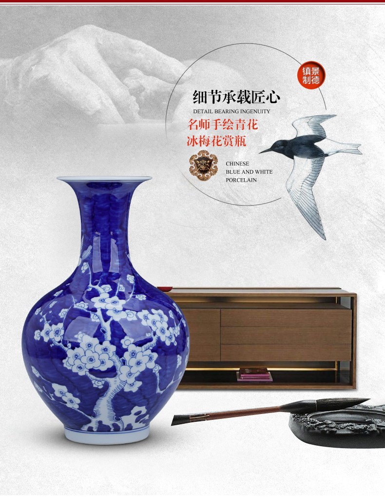 Hand - made restoring ancient ways of jingdezhen blue and white porcelain vase office bookshelves small place, a sitting room decorate ceramic bottle handicraft