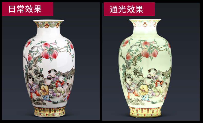 Jingdezhen ceramics powder enamel vase furnishing articles household decorates sitting room home rich ancient frame handicraft decoration arranging flowers