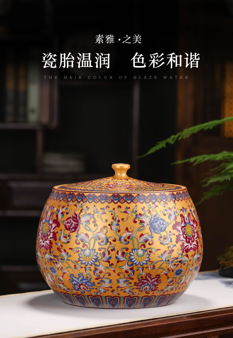 Jingdezhen ceramic colored enamel seven cakes tea pot with cover large household pu 'er tea storage tanks