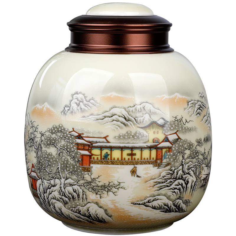 The west lake longjing tea pot ceramic seal pot metal cover storage POTS small jingdezhen tea, green tea