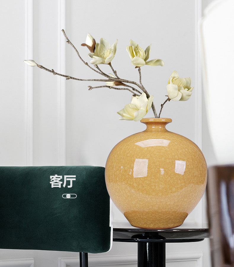 Jingdezhen ceramics minimalist vase is placed adorn article sitting room ball bottle pomegranate yellow bottle creative decoration flower arrangement