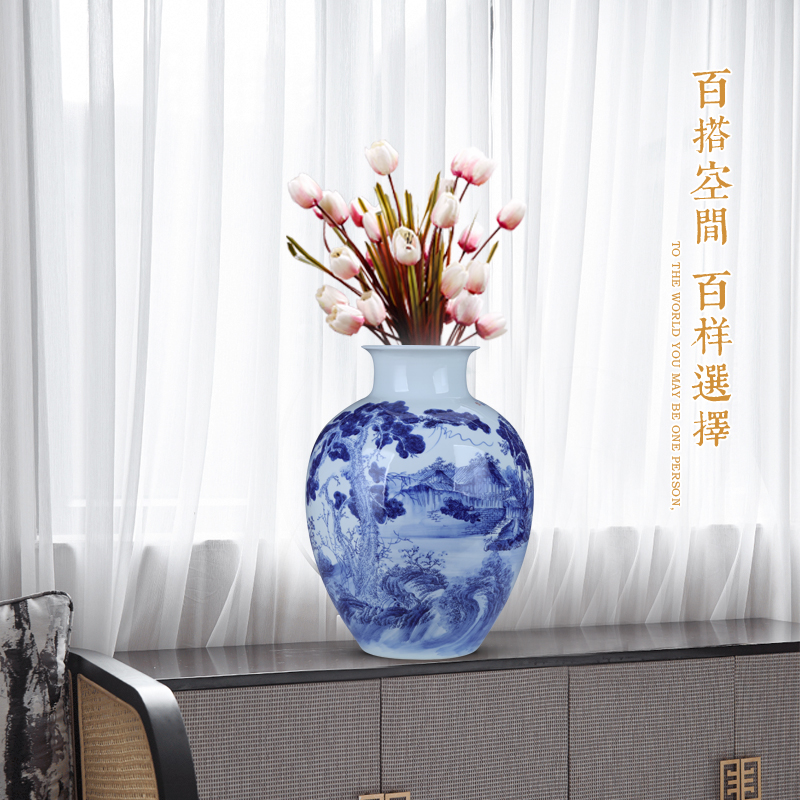 Cixin qiu - yun, jingdezhen creative hand - made xishan furnishing articles of Chinese style living room large blue and white porcelain vase flower arranging ceramic decoration