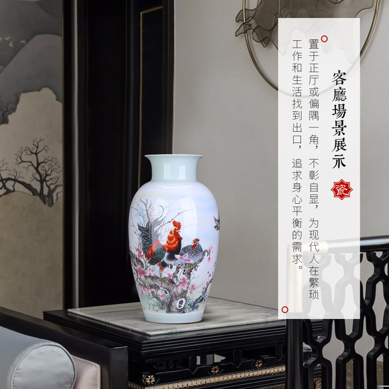 New Chinese style living room creative vase made bright red rooster rich ancient frame porcelain of jingdezhen ceramic office furnishing articles